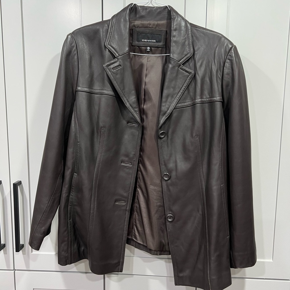 Jones New York Women's Dark Brown Leather Jacket
